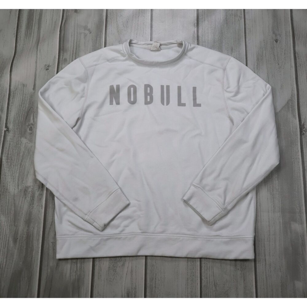 NOBULL Sweatshirt Women's XL White Relaxed Pullover Fleece Logo Active Oversized